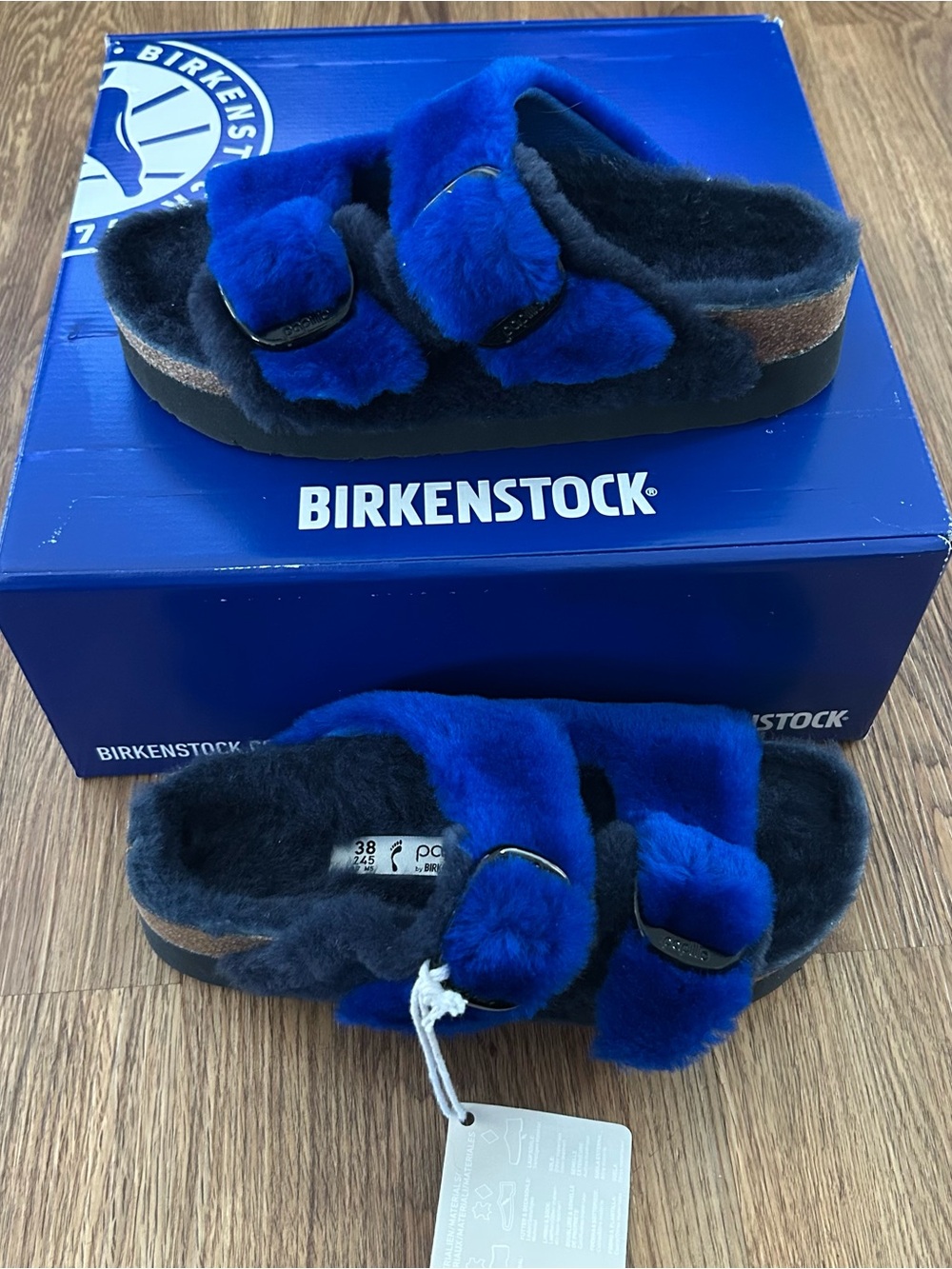 PAPILLIO by BIRKENSTOCK Arizona blue black fur platform sandals shoes eur 38 new - Picture 8 of 8